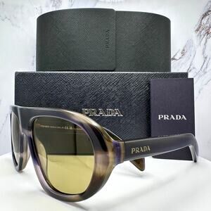 New PRADA Sunglasses Brown Striped Laguna Aviator Shield Mask New